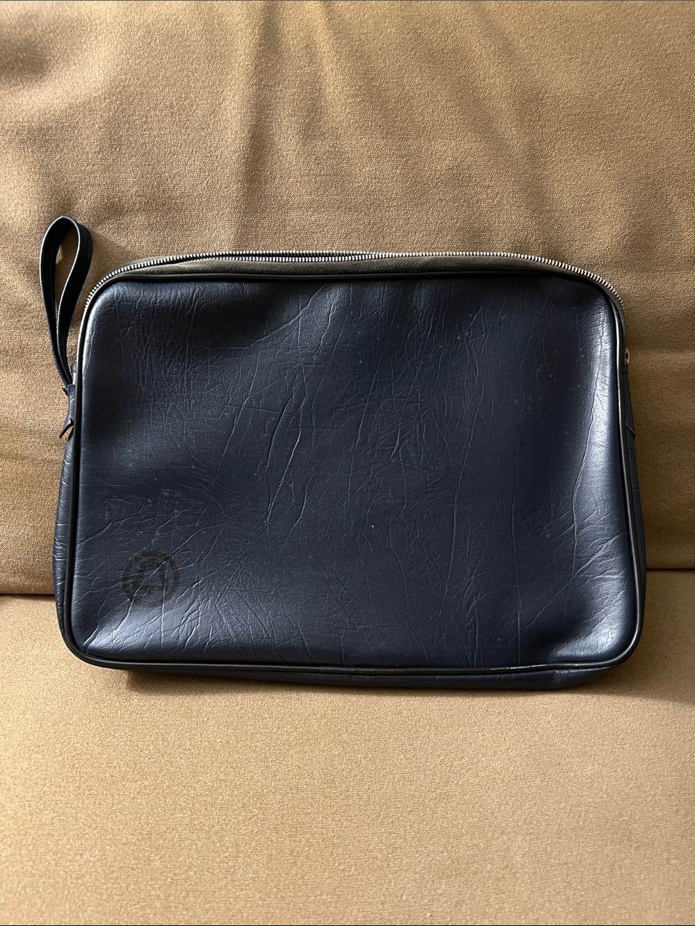 Vintage Bell Telephone Navy Blue Leather Zip Document Pouch